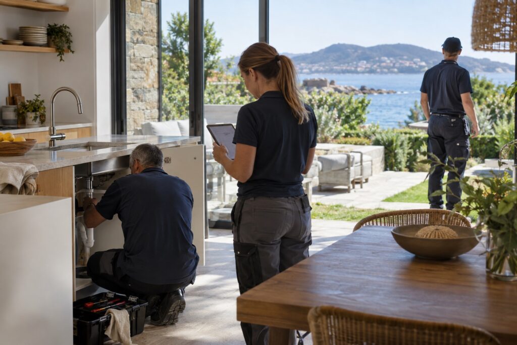 Equipo de mantenimiento coordina una revisión de vivienda en la costa de Sanxenxo